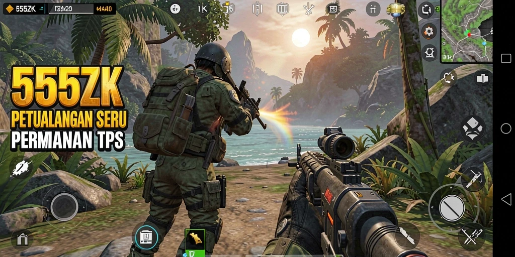 Tampilan gameplay seru dalam 555ZK menunjukkan aksi berintensitas tinggi.