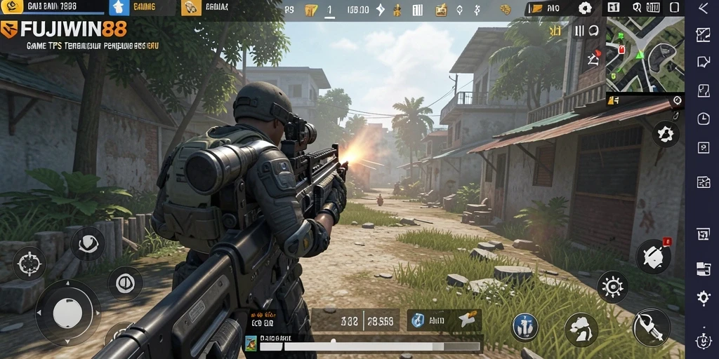 Tangkapan layar gameplay FUJIWIN88 yang menunjukkan aksi seru dalam pertempuran TPS.