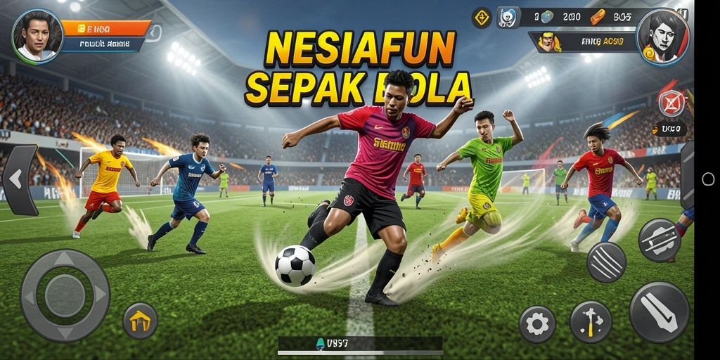 Tampilan gameplay menarik dari NESIAFUN, menampilkan aksi sepak bola seru.