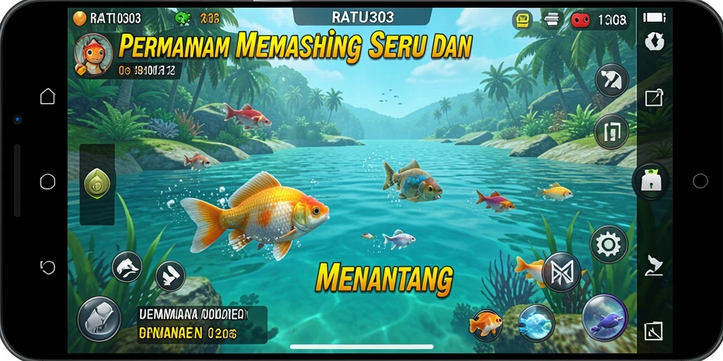 Tampilan gameplay seru di RATU303 saat memancing ikan besar.