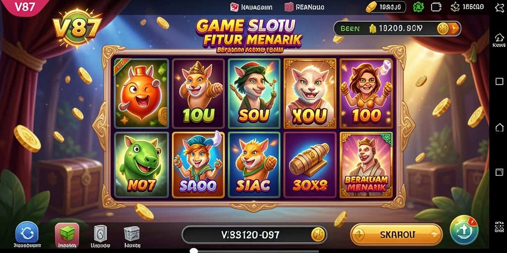 Gameplay V87 menampilkan putaran slot yang seru dan penuh warna.