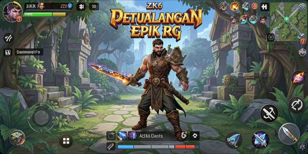 Tampilan gameplay ZK6 dengan pertarungan seru dan dunia fantasi.